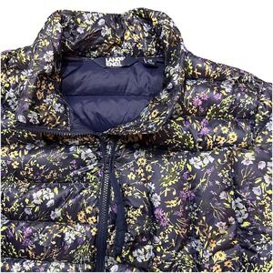 Lands End Womens 2X Floral Goose Duck Down Puffer Jacket Packable Full Zip Plus